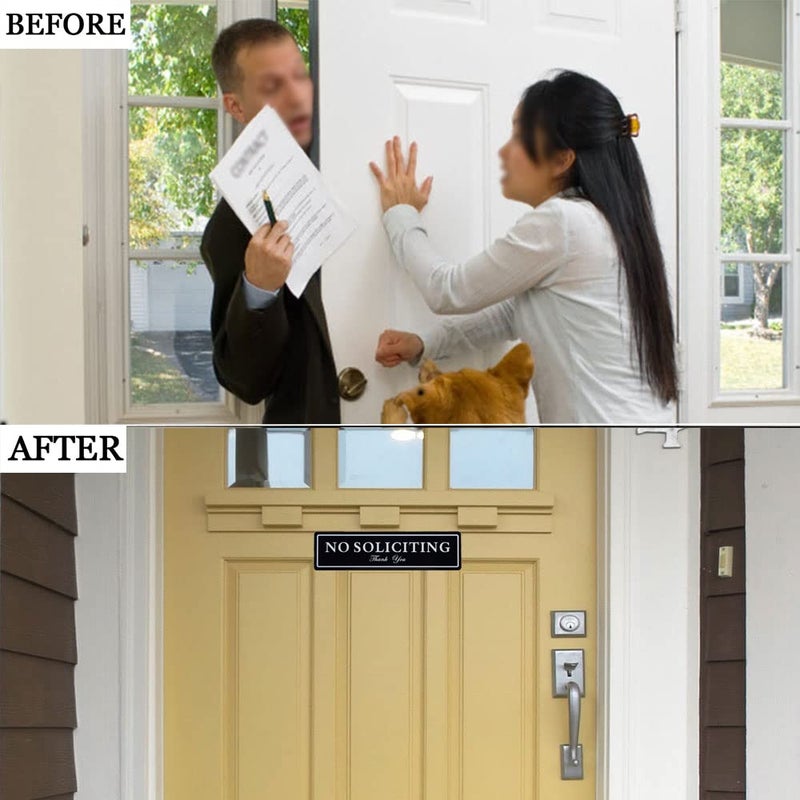 Kichwit No Soliciting Sign with Magnets on The Back, 8.7 x 2.3 Inches, No Soliciting Magnet for Door, Keeps Unwanted Visitors Away, Double Sided Adhesive Included (Black) - Image 5